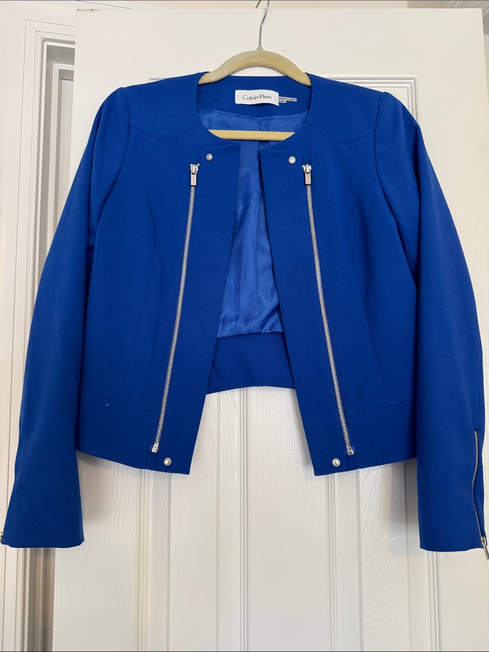 Calvin Klein Cobalt Blue Zip-Front Cropped Blazer
